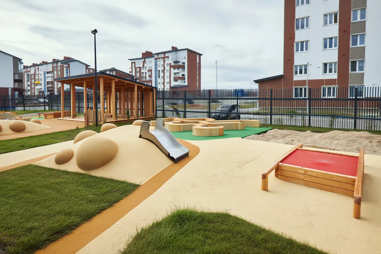 Сколько служит геопластика на детских площадках в Убинском?